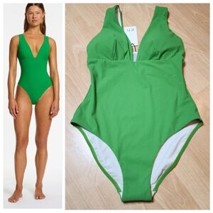 NWT Jets Australia Jetset Plunge One Piece Swimsuit Green Flora Size 6 Small
